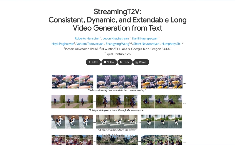 StreamingT2V-AI视频生成模型，支持生成2分钟视频
